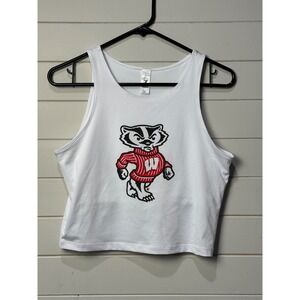 ZooZatz Wisconsin Badgers Women's Cropped Tank Top White Graphic‎ Large